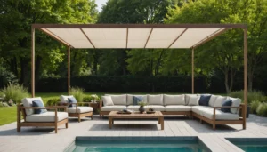 toile tendue terrasse avec poteau