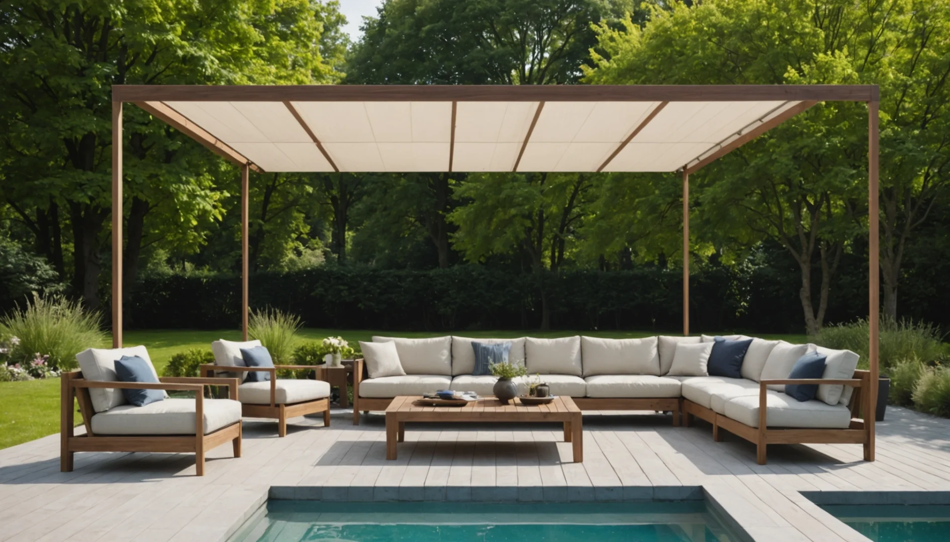 toile tendue terrasse avec poteau
