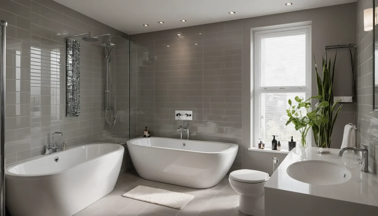 petite salle de bain avec douche et baignoire