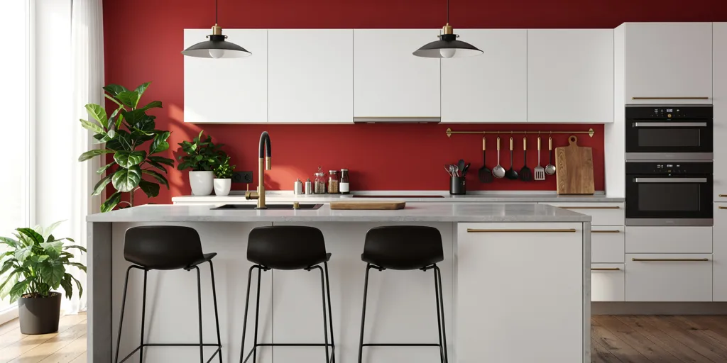 mur rouge dans cuisine
