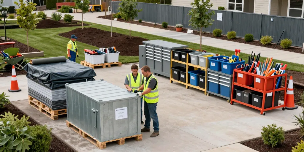 Comment gérer le stockage de matériel et d’outillage lors d’un chantier paysager ?