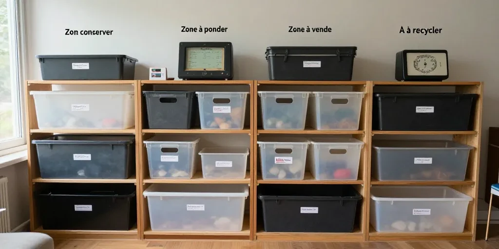 Comment s’organiser pour vider une maison : le modèle des 4 zones plutôt que les 3 piles, plus l’équation du temps réel